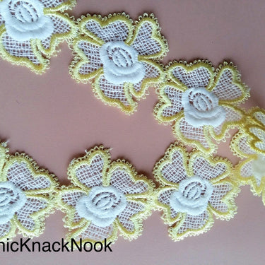Yellow / Pink / Blue And White Floral Embroidery Lace Trim. Approx. 55mm Wide - 200317L142/43/44